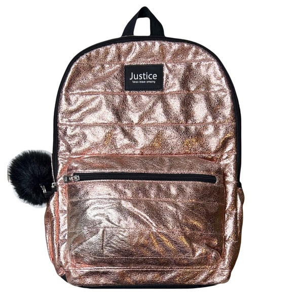 Justice Quilted Metallic Rose Gold Backpack - Picture 1 of 12